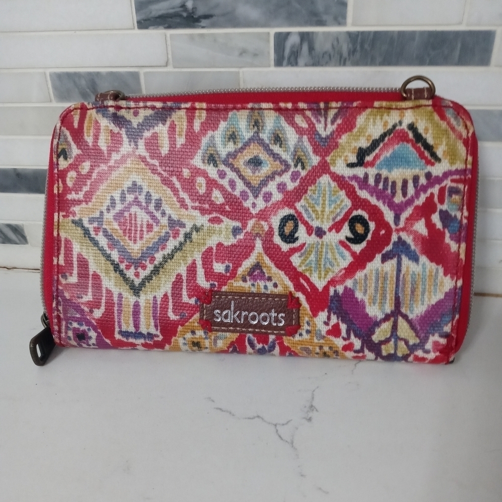 Sakroots Polyvinyl paisley zip around  Crossbody Card wallet
